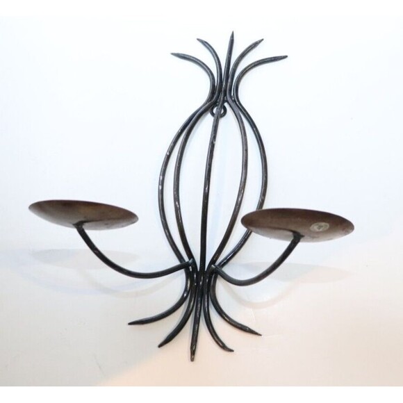 Vintage Iron Wall Sconce Double Arm‎ Candle Holders Gothic Rustic - Picture 1 of 7